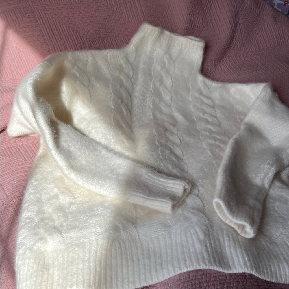 Madewell Cream Cable Knit Turtleneck Sweater